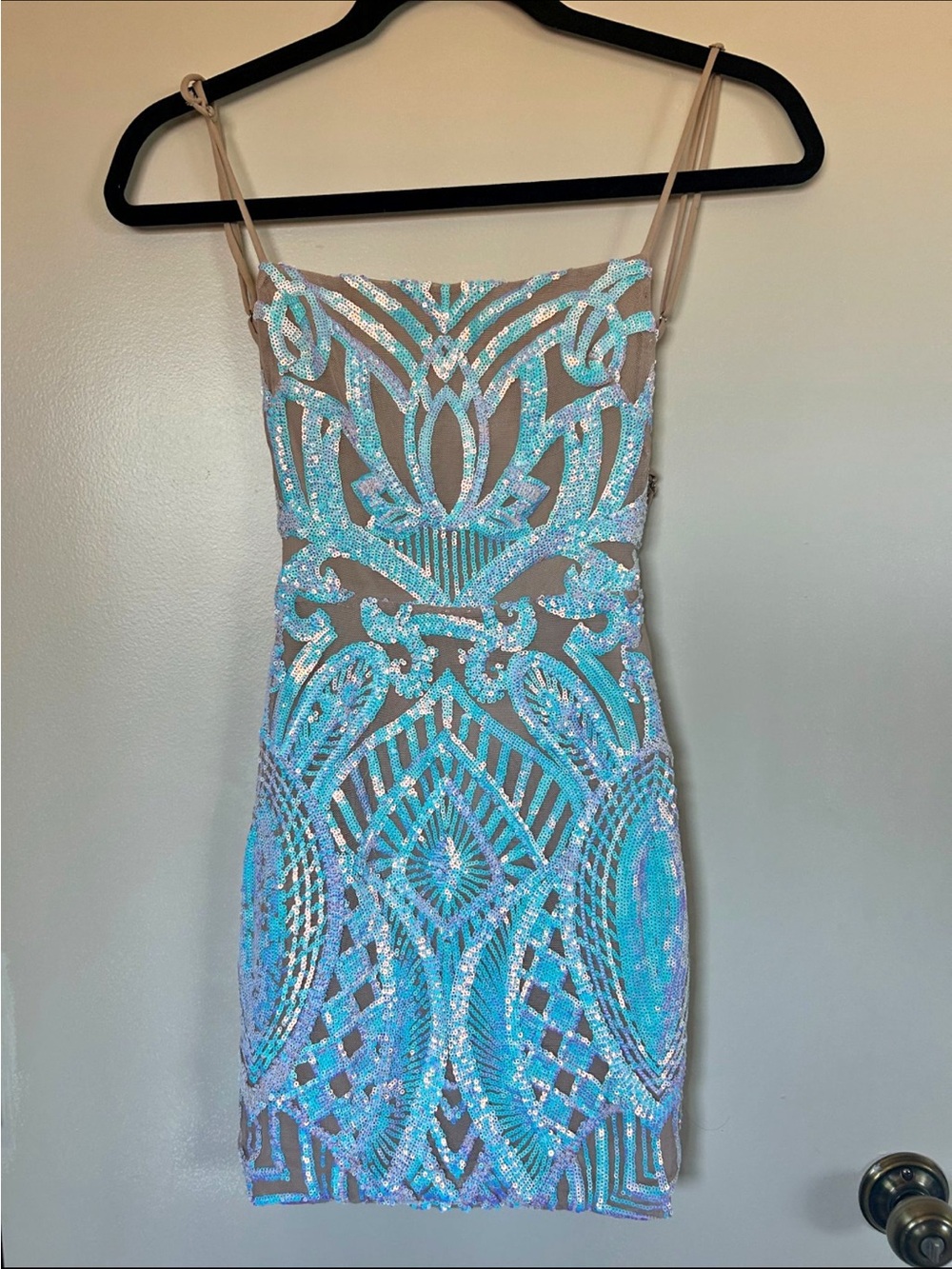 Lucy in the sky Iridescent Sequin Mini Dress with Nude Mesh XS